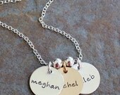 Custom Personalized Two Tone Three Charm Disc Mommy Name Necklace