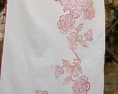 Tea towel block printed Exotic Flower fuschia