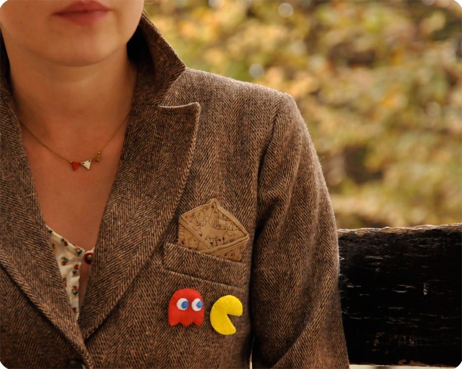 Pacman handmade felt brooches set of 5
