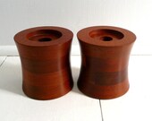 Vintage Handmade Teak Wood Candle Holders - Danish Modern, 70s
