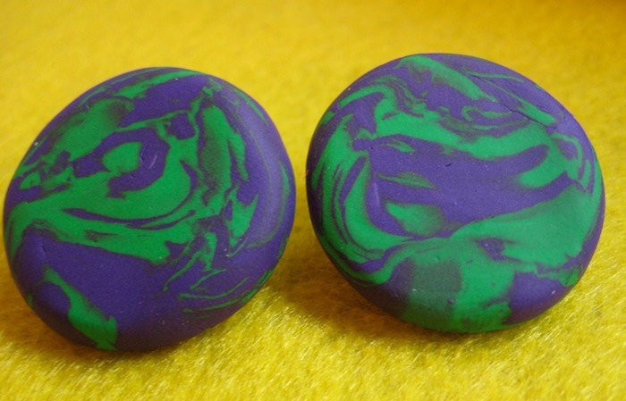 Purple & Green Marble Polymer Clay Earrings