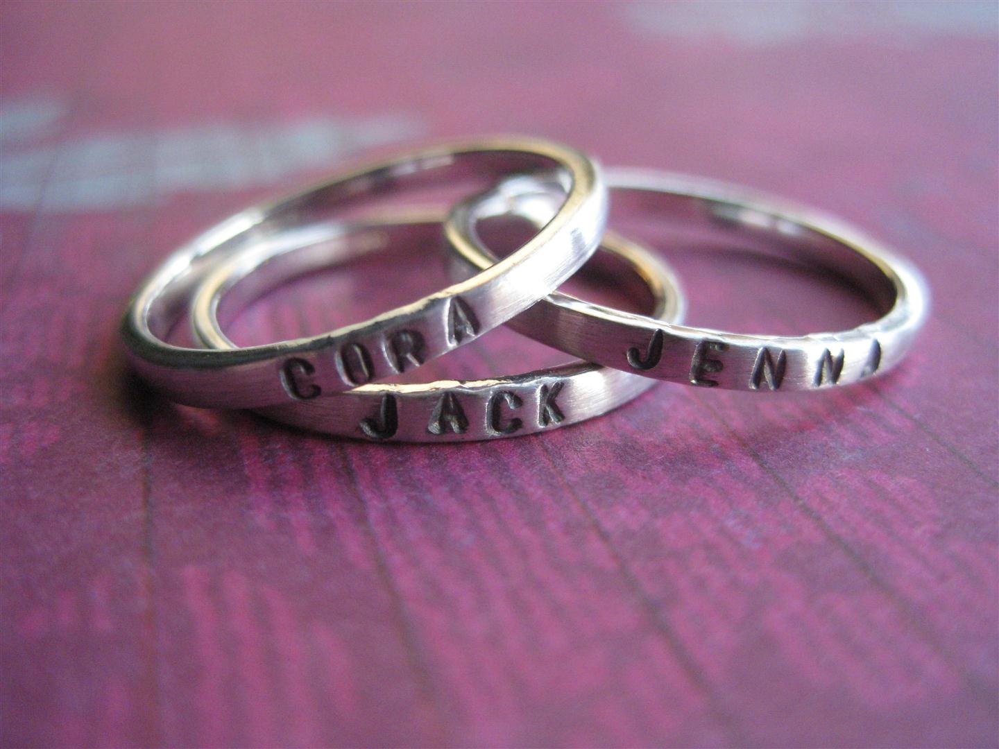 Hand Stamped Set of THREE Mothers Rings With Names