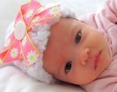 Newborn Hat White with Pink Ribbon