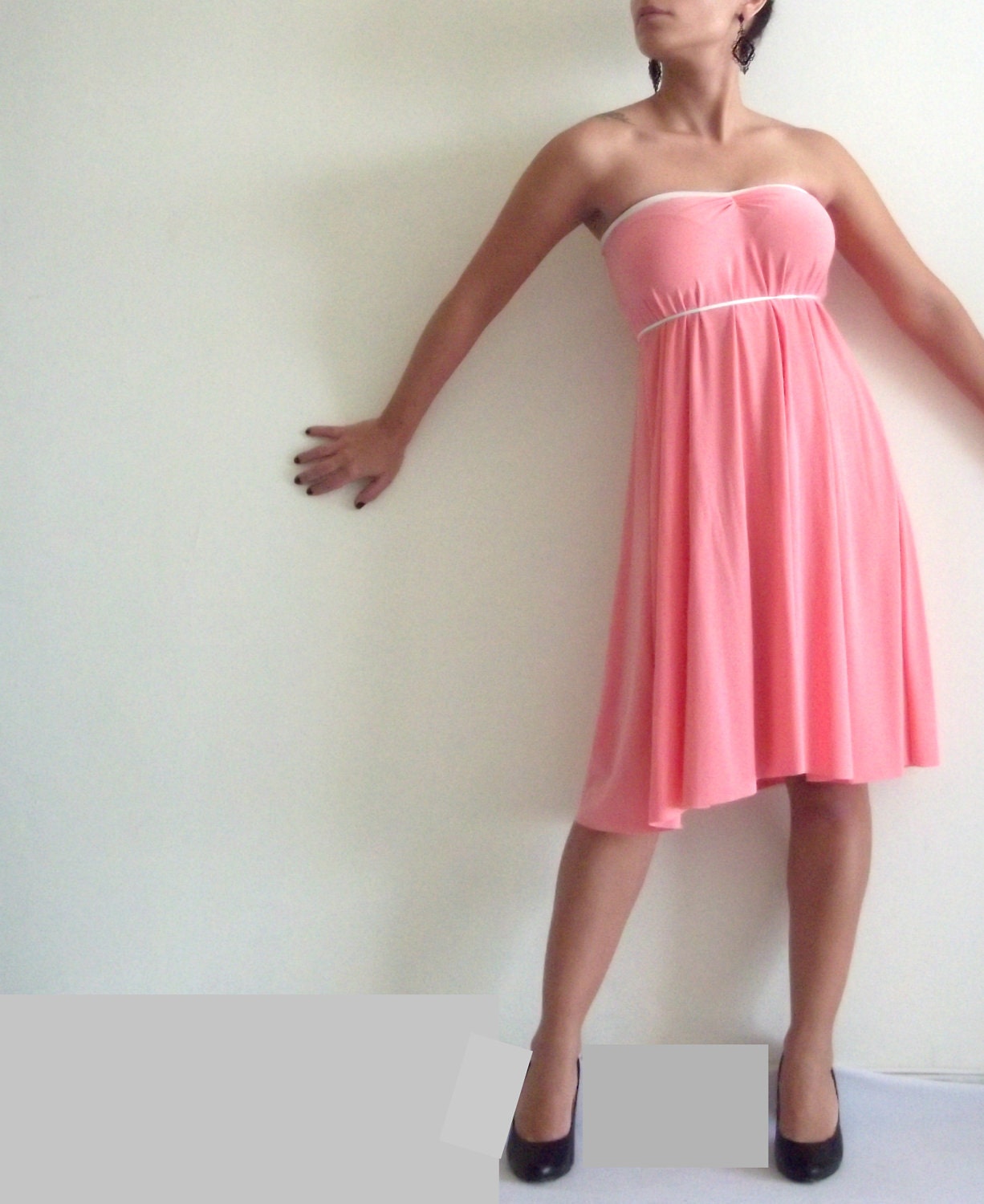 Strapless Mini Dress- Classic loose strapless peachy pink mini dress, ON SALE DRESS