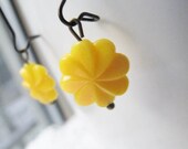Bright Yellow Flower Dangle Earrings - Long Length