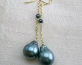 Black Tahitian Pearl Swing Earrings Black Diamond 18k