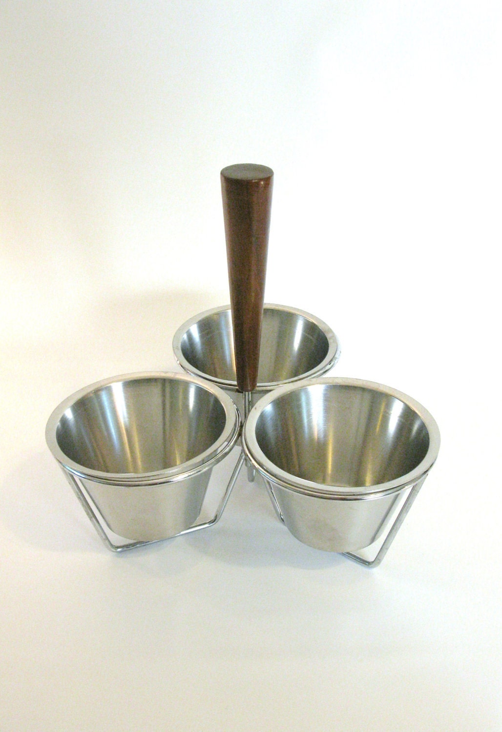 Mid Century Danish Wood & Steel Condiment Server