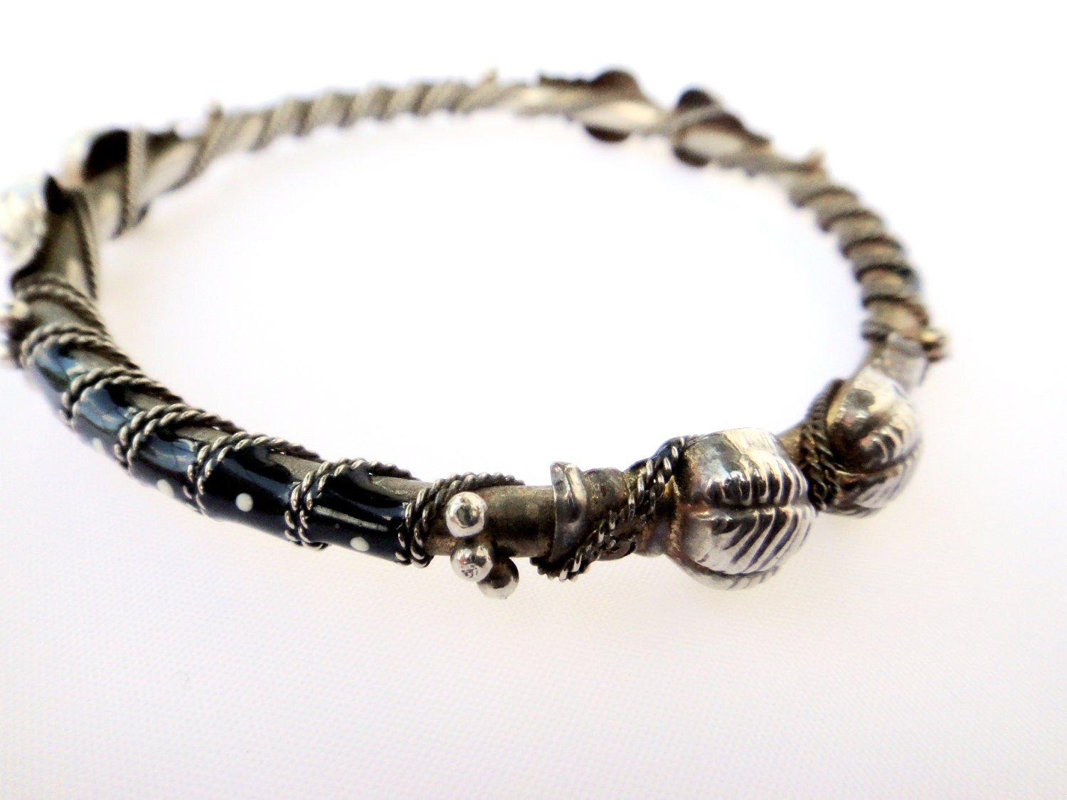 Vintage Wire Wrapped Bracelet . Metal Bangle . Industrial Jewelry