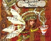 5x7 image mixed media art "Digital Art Collage" Download Queen Bee Coffee Fairy