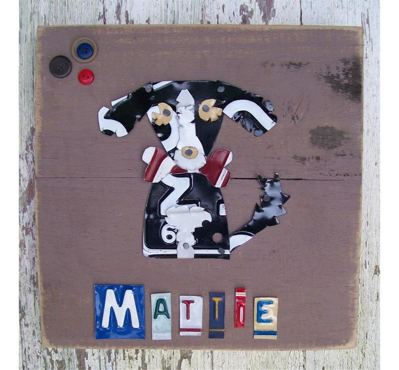 License Plate Art -  Dog Custom Pet Portrait Love - Recycled Art Company - Salvaged Wood - Upcycled Artwork