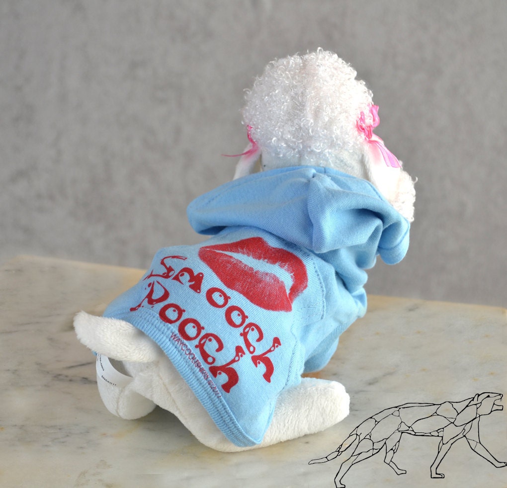 Dog Hoodie Smooch Pooch Lipstick Red on Lt Blue ringspun cotton