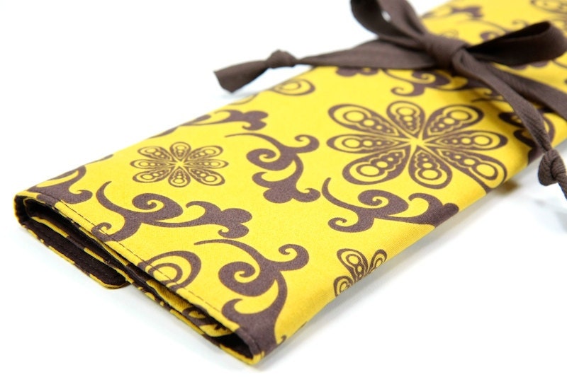 Large Knitting Needle Case or Art Tool Organizer CHOCOLATE 30 brown pockets