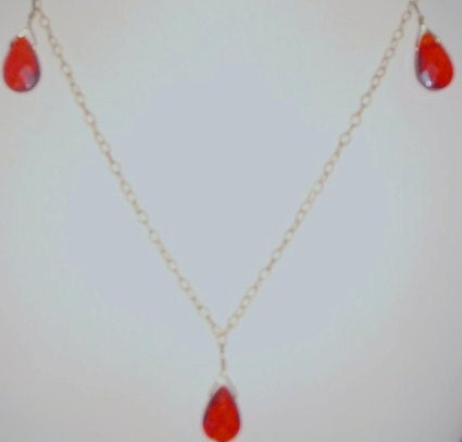 Red Teardrops in Gold Necklace Great Valentine Day Gift