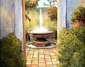 Mediterranean, Fountain, Print, 8 x 10 inch with double mat, courtyard, pathway to the fountain of light