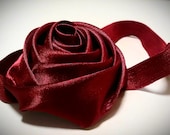 Gorgeous garnet satin rolled rose elastic headband. Extra large. Garnet. Red. Photo prop. Christmas.