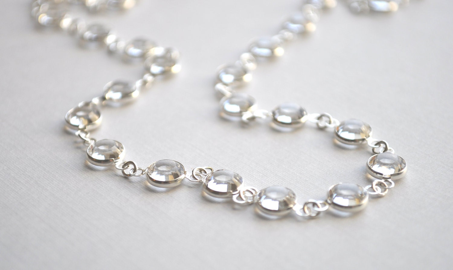 Evelyn Necklace - round clear swarovski crystal silver channel link necklace - simple wedding or everyday jewelry - adencreations