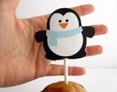 12 Penguin Cupcake toppers , adorable winter Christmas Die cut layered Penguin Cupcake toppers - FREE SHIPPING