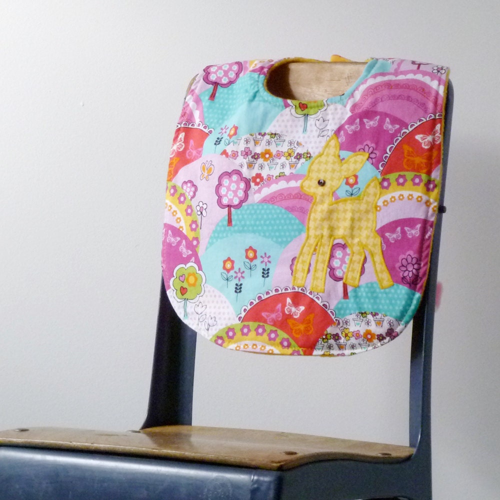 Baby Bib - Retro Deer Handmade Baby Bib - Oversize with Snap Closure