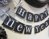 NEW YEARS sign, 2012 garland decoration wall hanging black and white