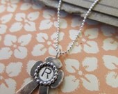 Vintage Award Ribbon Monogrammed Initial Necklace - Clover - sterling silver, custom monogram