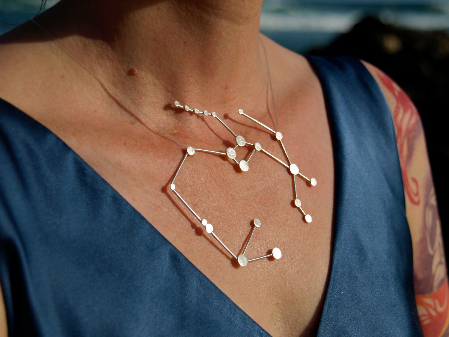 Sagittarius Zodiac Constellation Sterling Silver Necklace on Rubber Cord