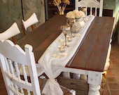 Reclaimed White Farm Table, Rustic Barn Pine Farmhouse, Dining Table