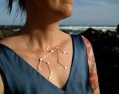 Aquarius Zodiac Constellation Sterling Silver Necklace on Rubber Cord