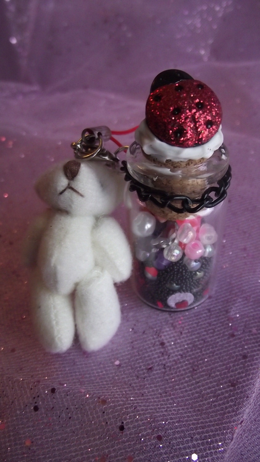 Cute Little Teddy Bear & Bottle Cellphone Charm