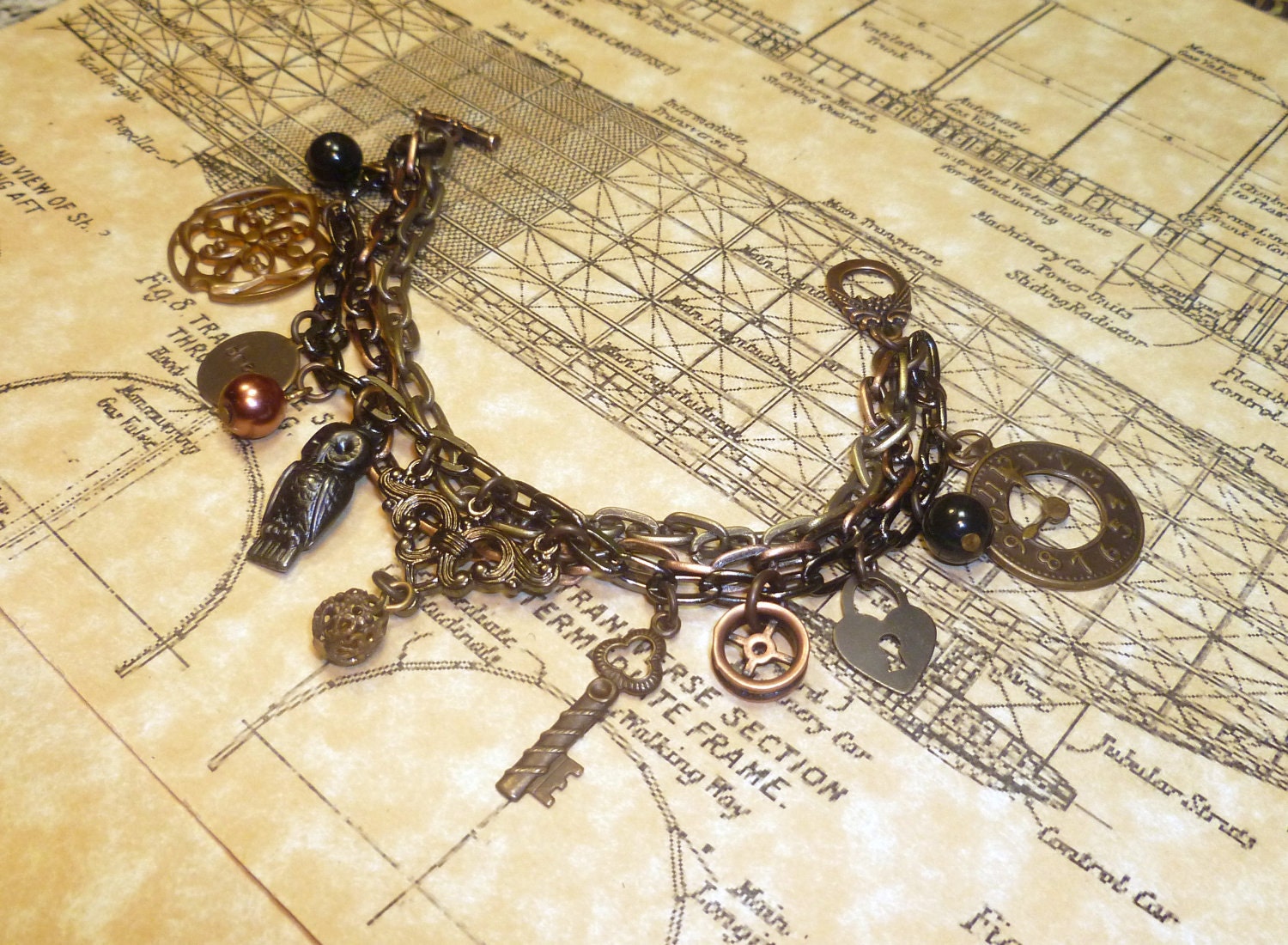 Steampunk triple chain Victorian charm bracelet BR001