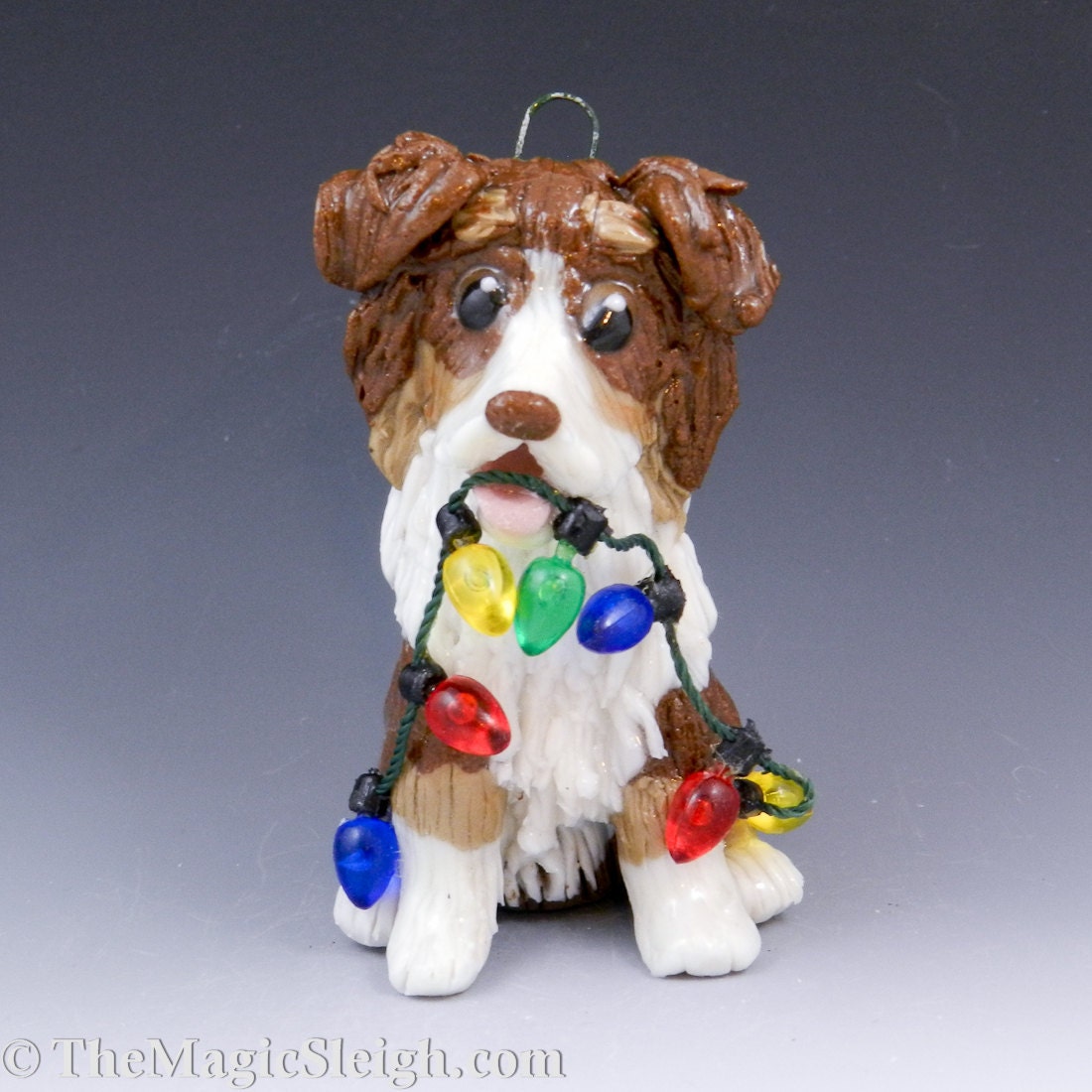 Australian Shepherd Ornament red Tri color Porcelain