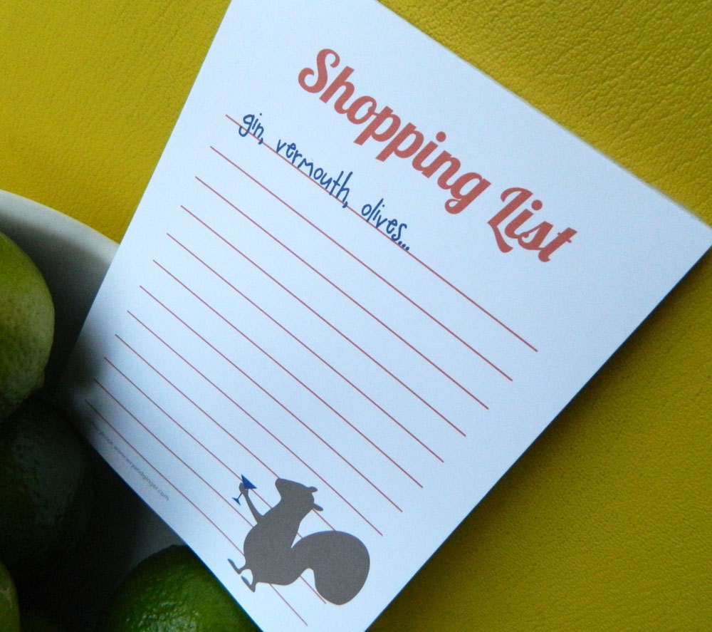 Note pad -  Shopping list  - martini with squirrel