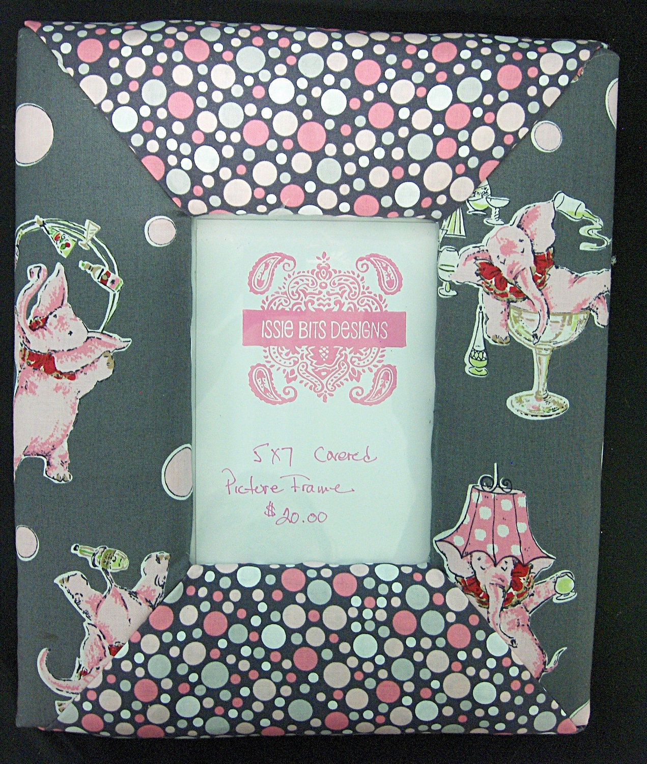 Pink Elephant 5x7 Covered Picture Frame