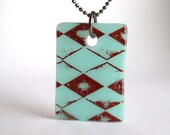 Diamond Plaid on Aqua. Argyle. A Glass Pendant Necklace.