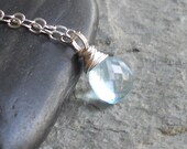 Sky Blue Topaz Sterling Silver Wire Wrapped Necklace Bridal Something Blue December Birthstone