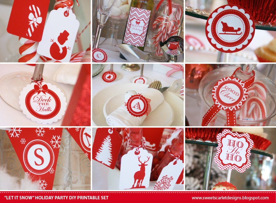 CHRISTMAS Printables Set - Let It Snow - Includes Cupcake Toppers, Bunting, Candy Wrappers, Gift Tags and more Il_170x135