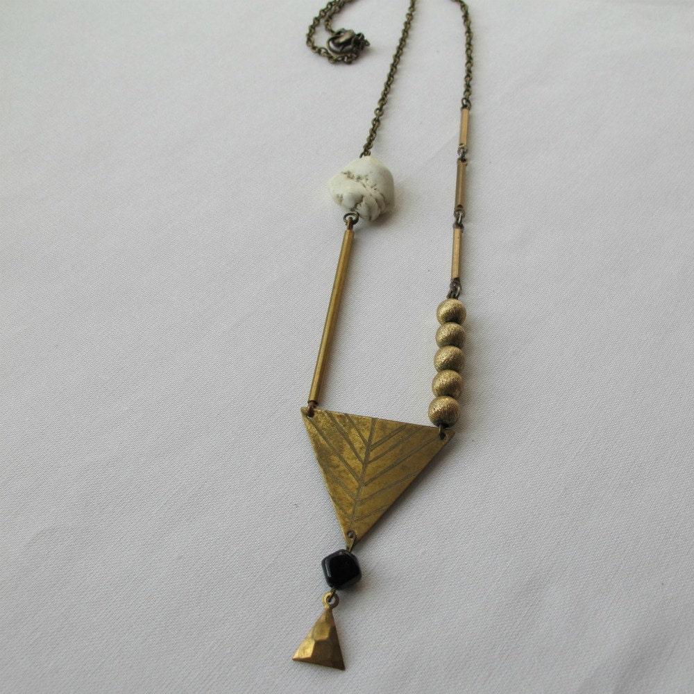 asymmetrical brass etched triangle necklace