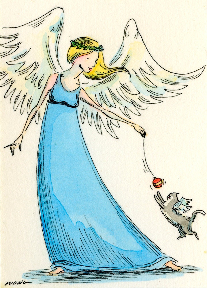 Original ACEO Painting -- Angel play
