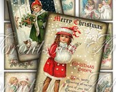 Snow Merry Christmas Card Santa Claus Angel Vintage Children. Digital Collage Sheet. Printable Image Aceo download. Notecard,gift tag. ng908