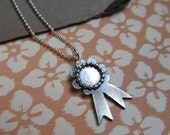 Vintage Award Ribbon Monogrammed Initial Necklace - Scalloped - sterling silver, custom monogram