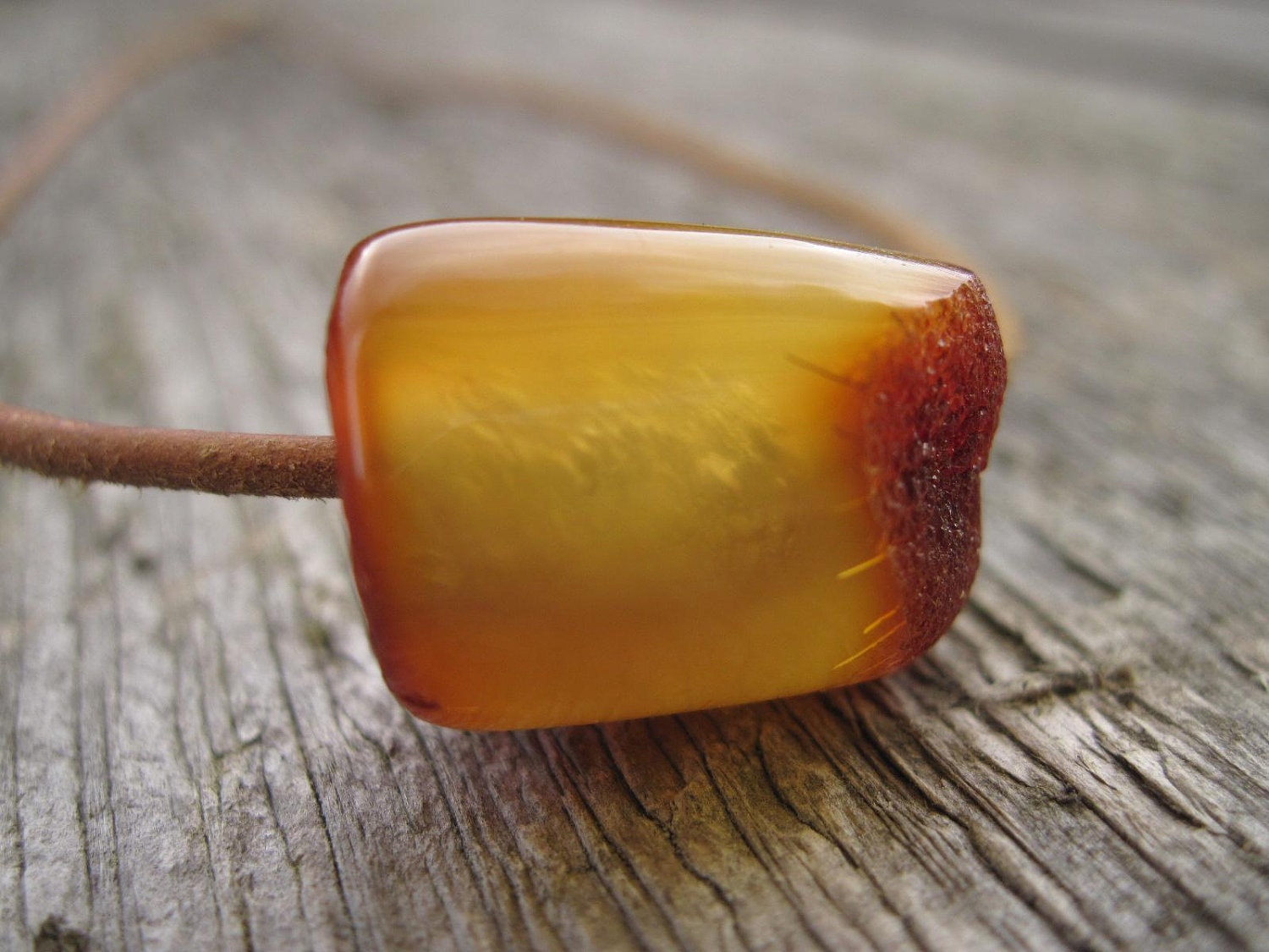 Natural Baltic Amber Charm: Amber Necklace, Amber Pendant, Honey, Brown, Yellow,  Leather