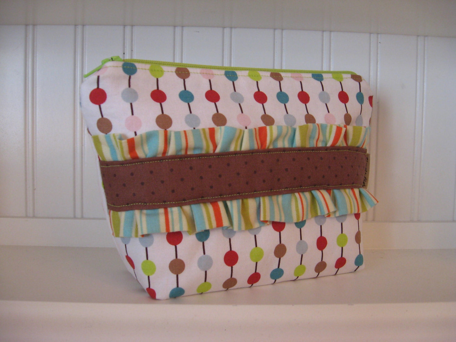 Ruffled Cosmetic Bag - Love Birds Multi-Dot Fabric