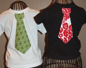 TWO Appliqued s/s T shirt 6-12mo 12-18mo 18-24mo 2 3 4 5 Initial Tie Birthday Christmas Damask Red Green White or Black