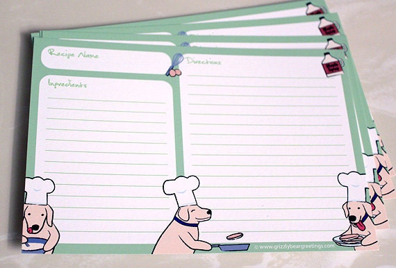 Dog Recipe Cards - Puppy Cooking Pancakes - 4x6 (Set of 10)