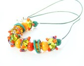 Fruit Salad Necklace, Handcrafted Citrus Lemon Lime & Orange Lampwork Glass Leather, OOAK