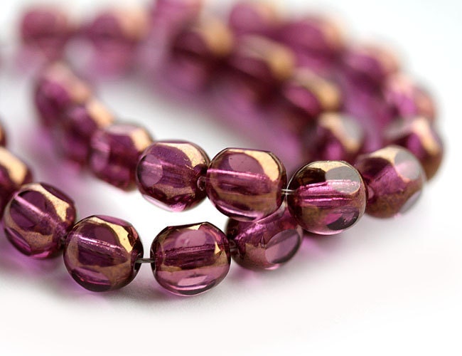 Violet purple czech glass beads - dark Amethyst with luster - round cut spacers - 6mm - 30pc - 0112 - MayaHoney