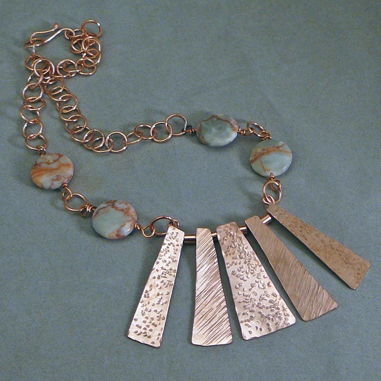 Copper fan necklace with stone beads