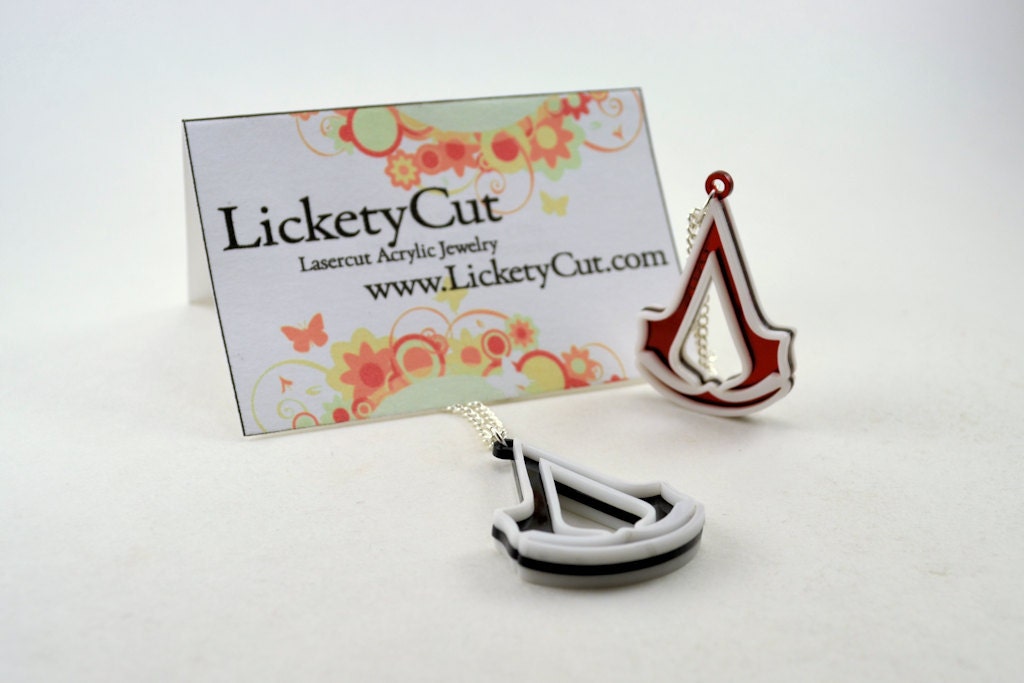 Pair of Assassin's Creed Friendship Necklaces -  Laser Cut Acrylic Gaming Jewelry