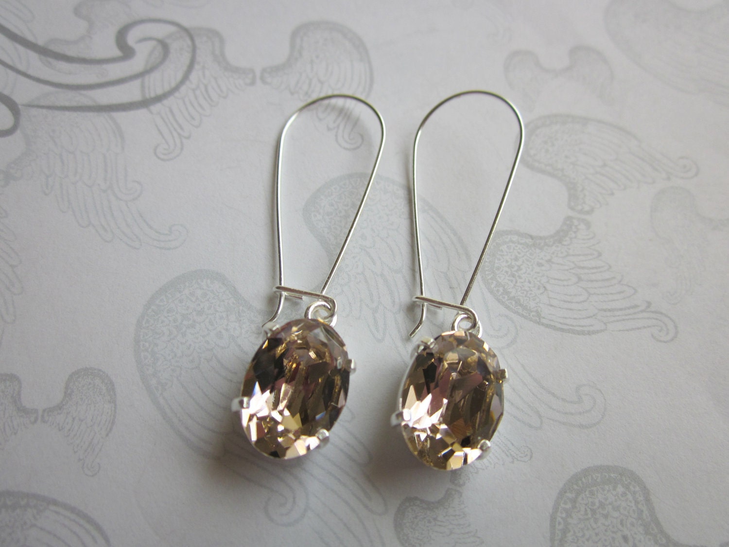 Crystal Dangle Earrings on Long Sterling Wires