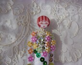 Garden Party Brooch Handmade Art Doll