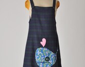 tartan plaid jumper with applique whale - applique dress women - medium / large